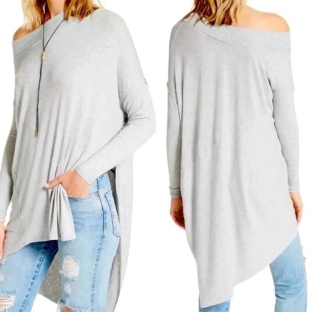 FREE PEOPLE Grapevine Off Shoulder Long Sleeve Top Asymmetrical Hem Spring